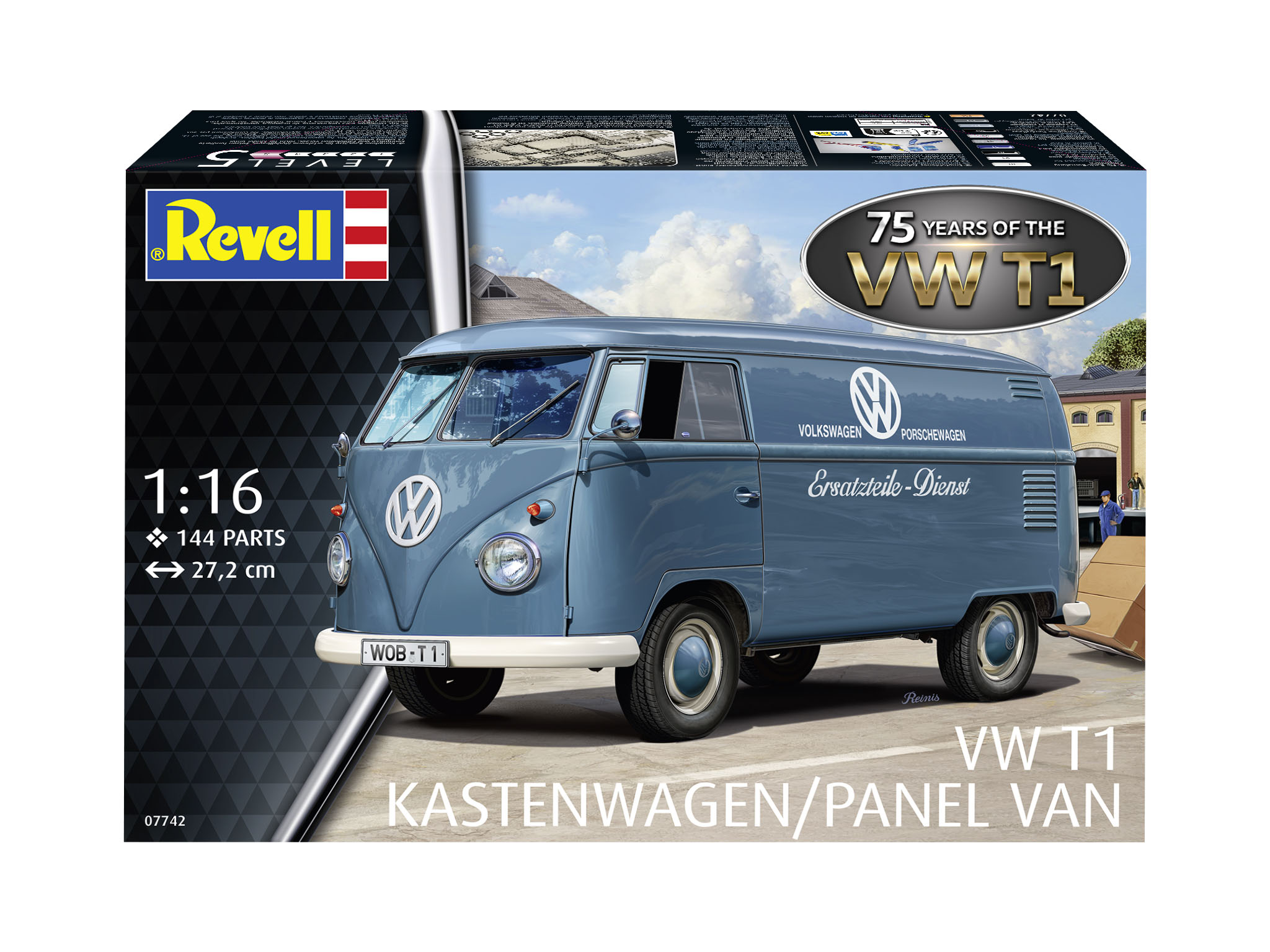 Revell 07742 VW T1 Panel Van. 75 Years Jubiläumsmodell Wohnwagen, Lieferwagen, Fahrzeug, Auto, Person