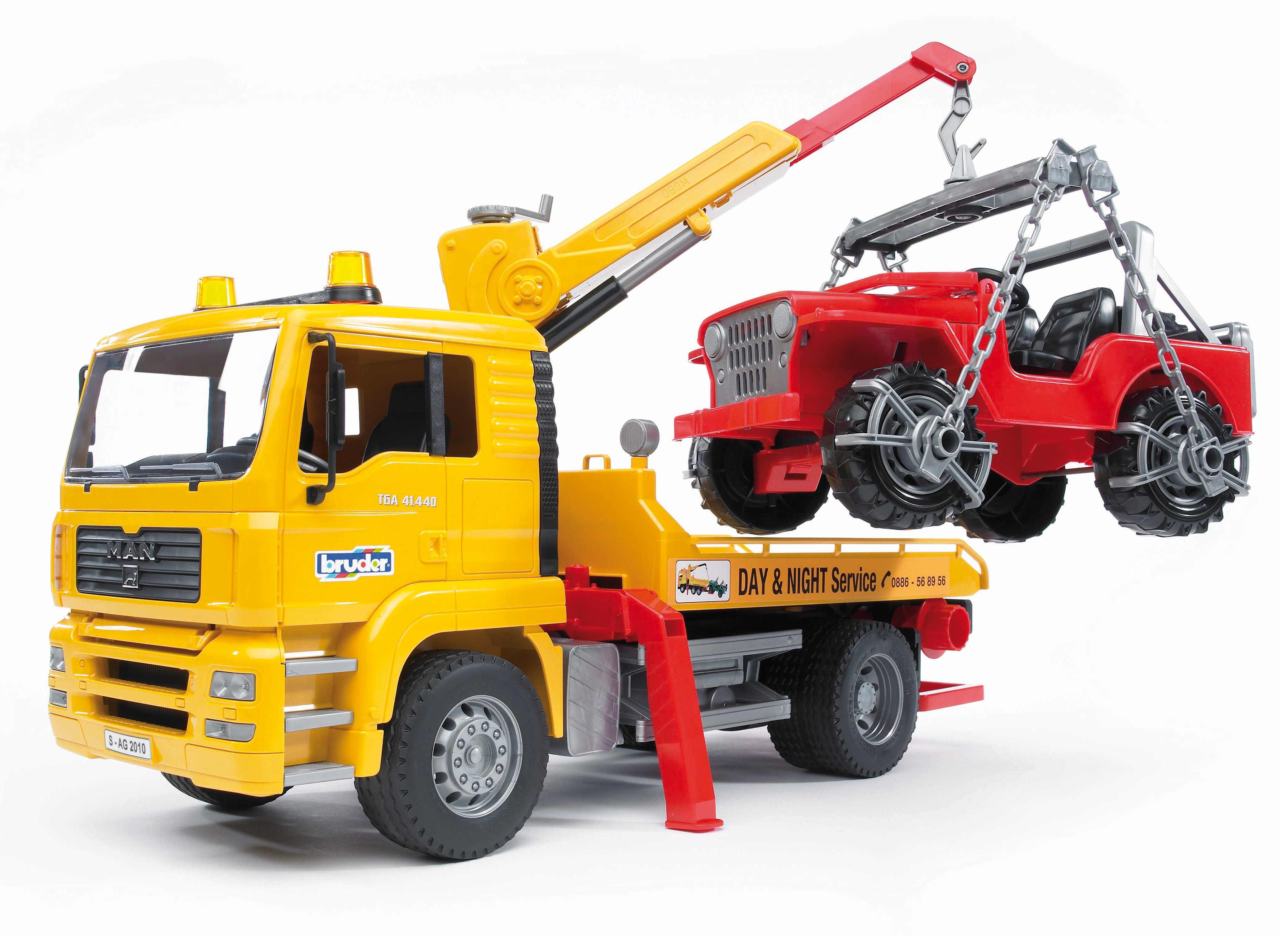 BRUDER 02750 - MAN TGA Abschlepp-LKW mit Geländewagen Ohnee Light And Sound Modul) BRUDER 02750 - MAN TGA Abschlepp-LKW mit Geländewagen Ohnee Light And Sound Modul)