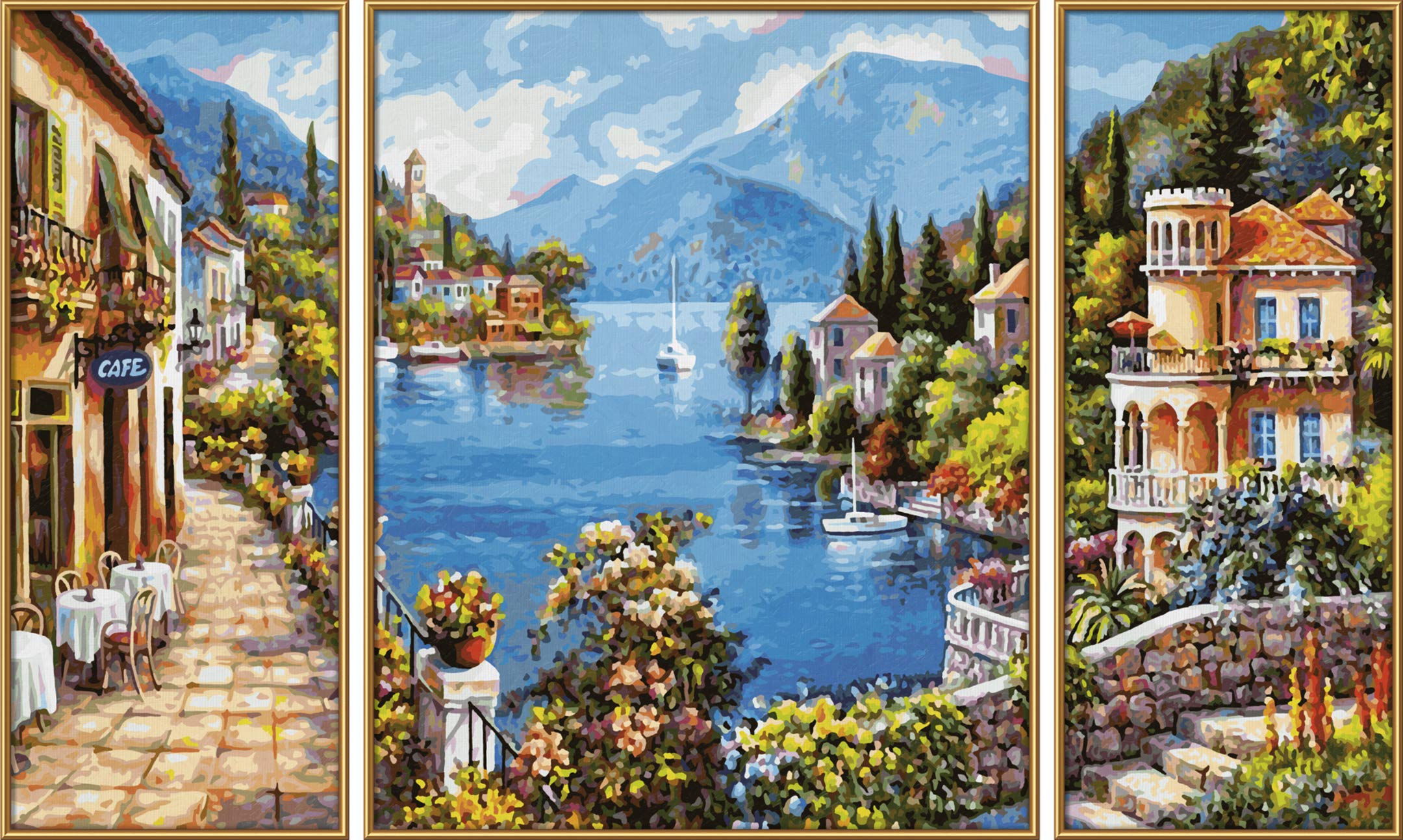 Szenerie, Hütte, Collage, Uferpromenade, Gemälde