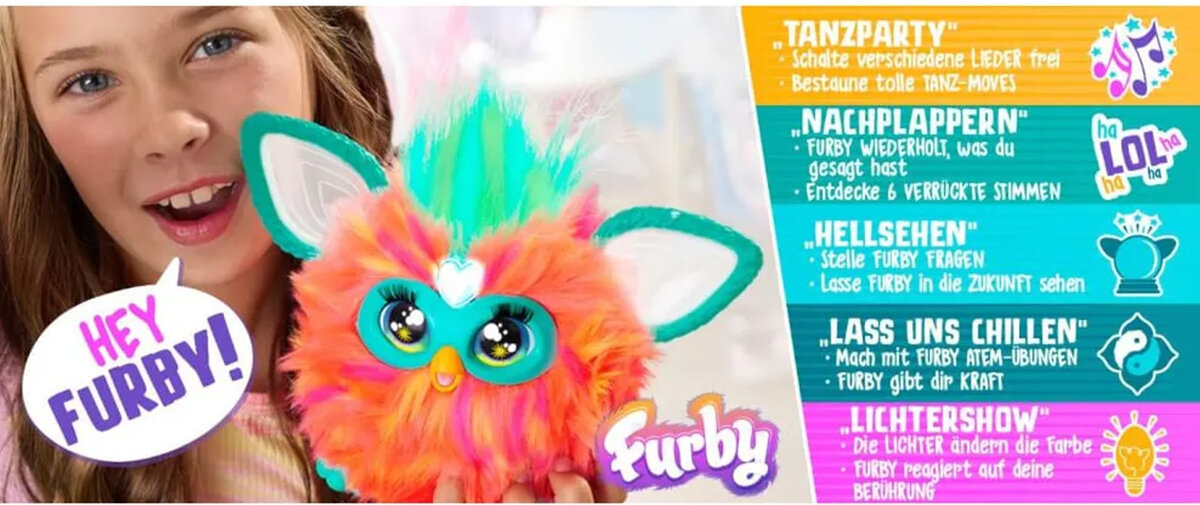 Furby Coral HASBRO Werbung, Plakat, Kopf, Person, Gesicht
