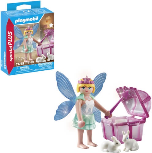 PLAYMOBIL 71758 Special Plus: Zahnfee mit Zauberstab, Schatztruhe & Kaninchen Figur, Puppe, Spielzeug, Person, Kiste
