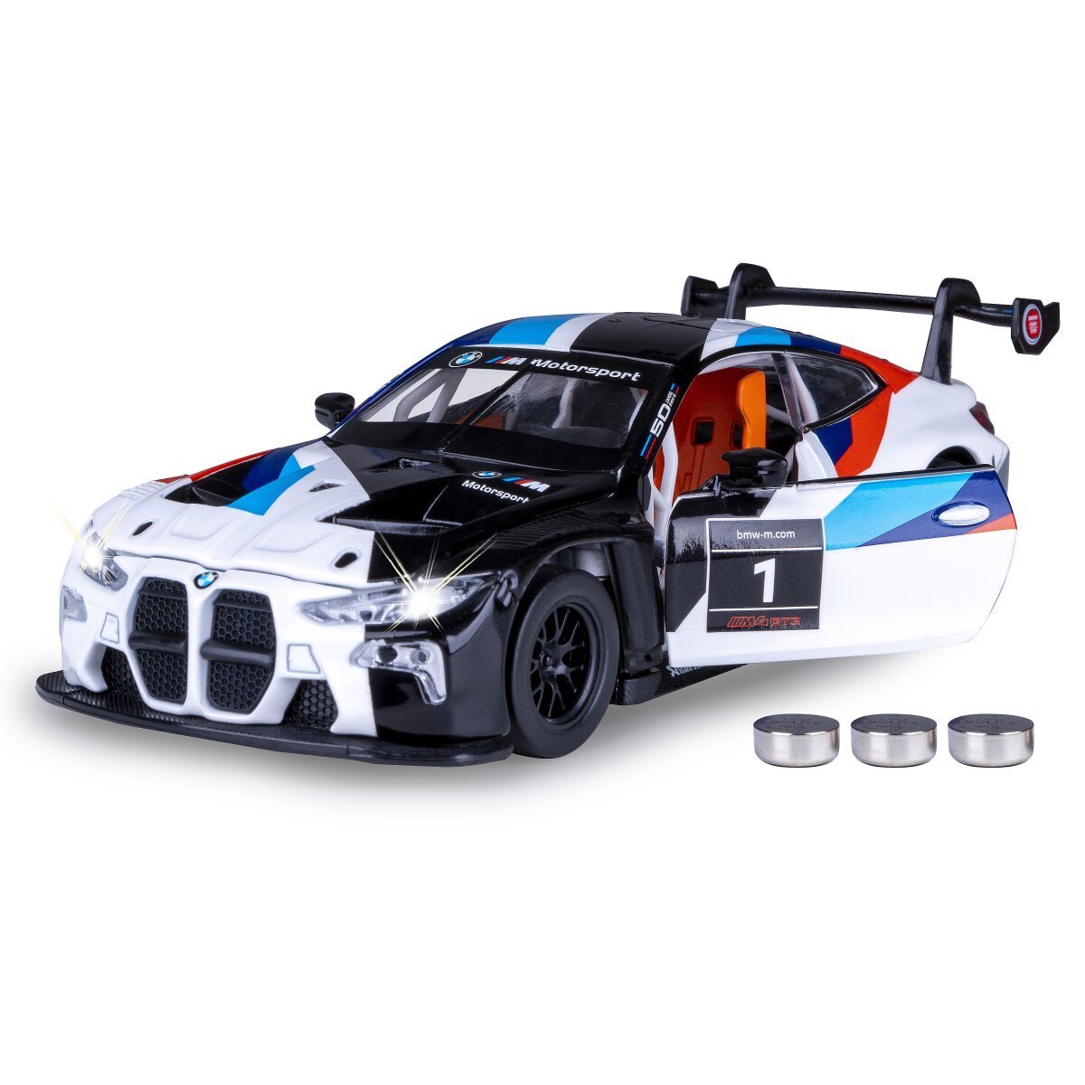 JAMARA BMW M4 GT3 Diecast 1:32 weiß inkl. Knopfzellen ab 3 Jahren