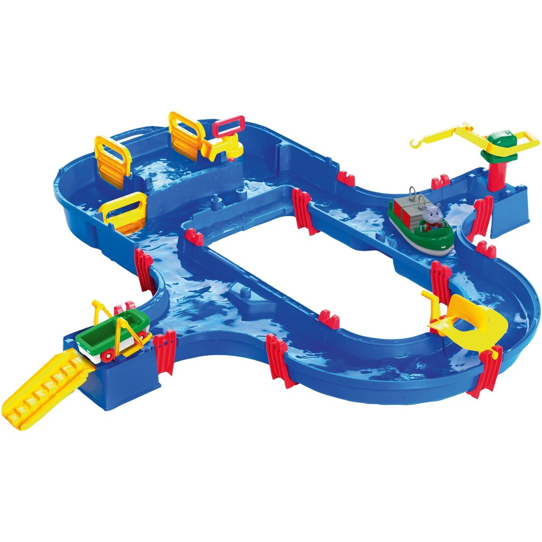 AquaPlay 8700001520 Superset - Wasserbahn mit vielen Spielfunktionen bestehend aus 41 Teilen, Spieleset inklusive 1 Hippo Wilma, Amphibienauto und Transportboot mit 2 Containern Spielzeug