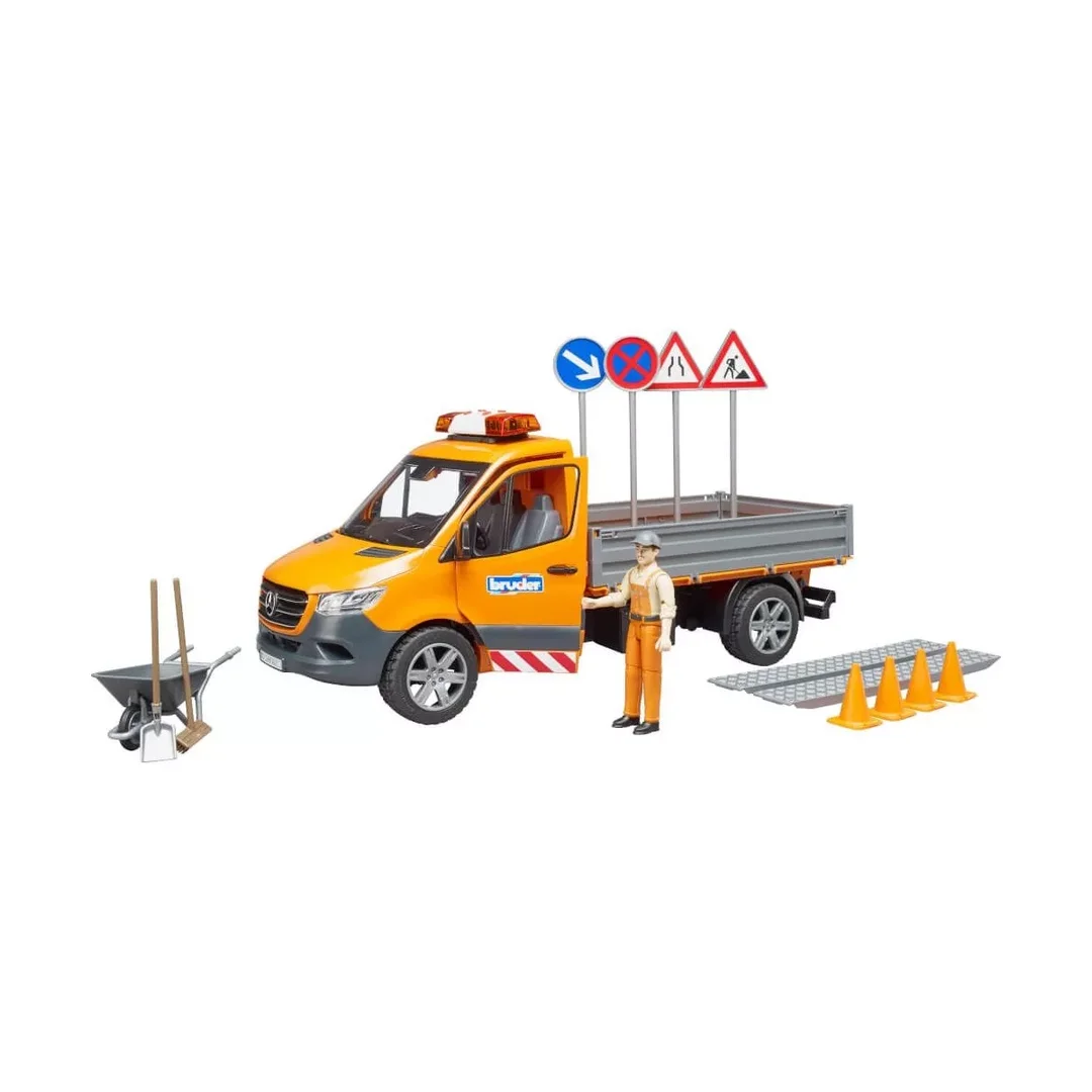 Bruder 02677 MB Sprinter Kommunal mit Fahrer, Light + Sound Modul und Zubehör