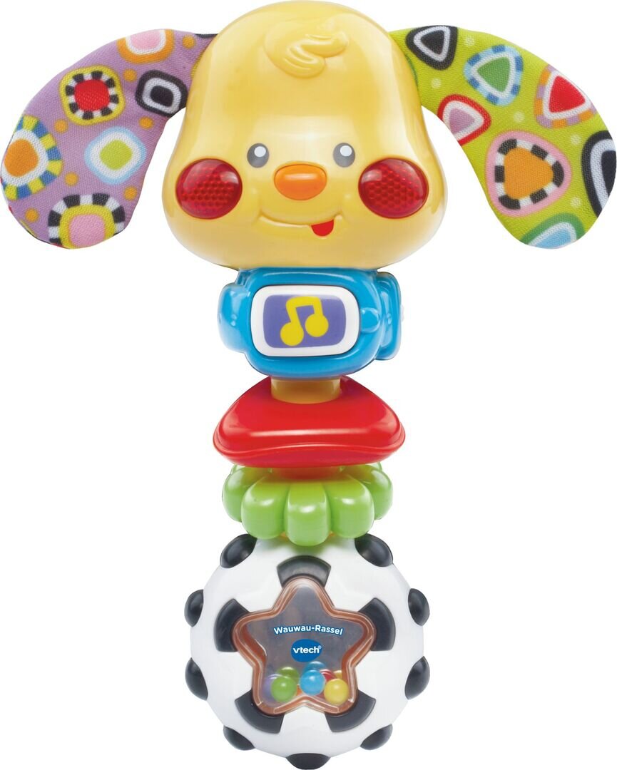 VTech Wauwau-Rassel mit Musik-Taste, blinkenden Backen, Bewegungssensor, 3 gesungenen Liedern, 10 Melodien, kindersicheres Batteriefach, ab 3 Monaten,