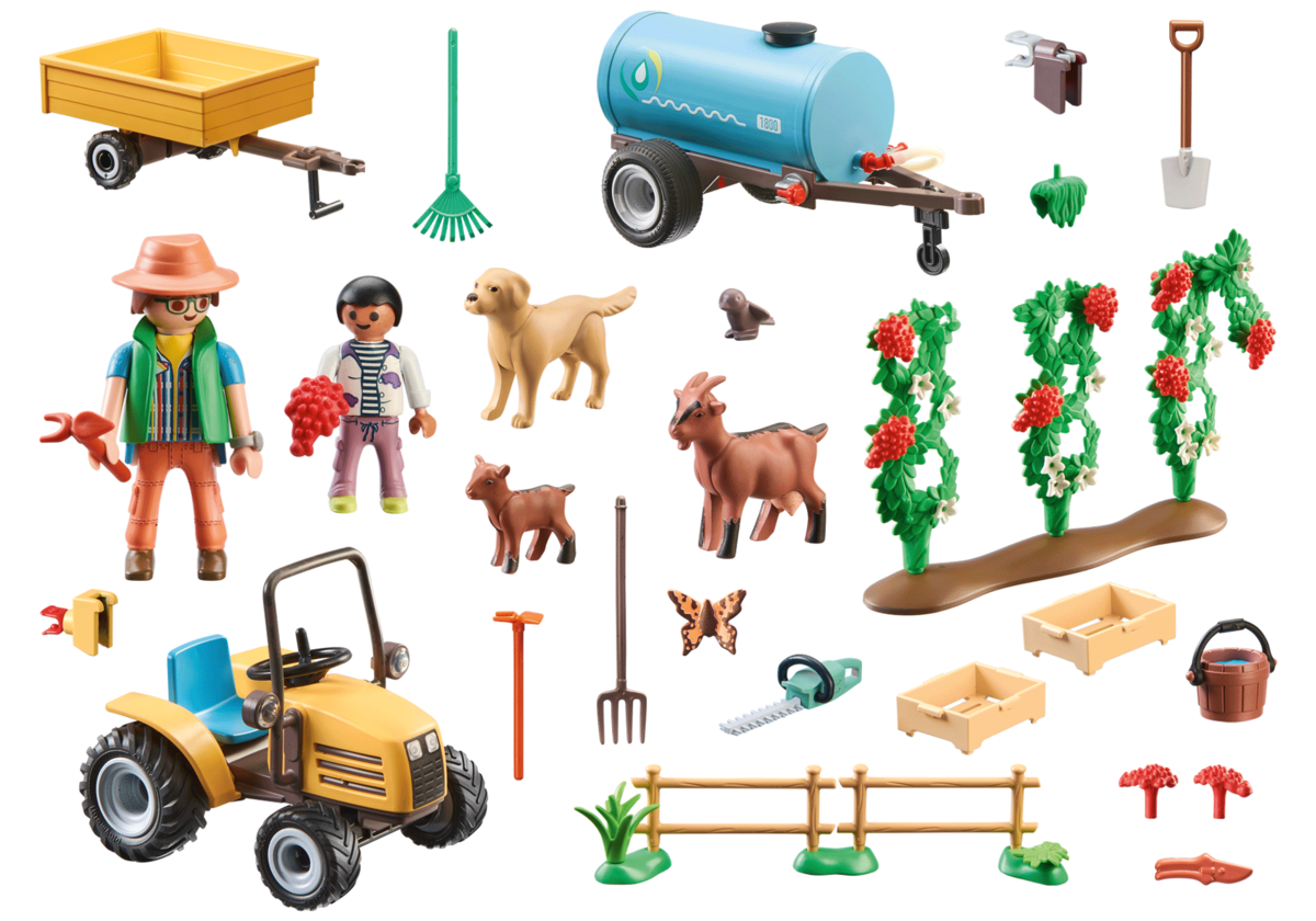 PLAYMOBIL 71442 Traktor mit Anhänger und Wassertank Maschine, Rad, Person, Spielzeug, Hund