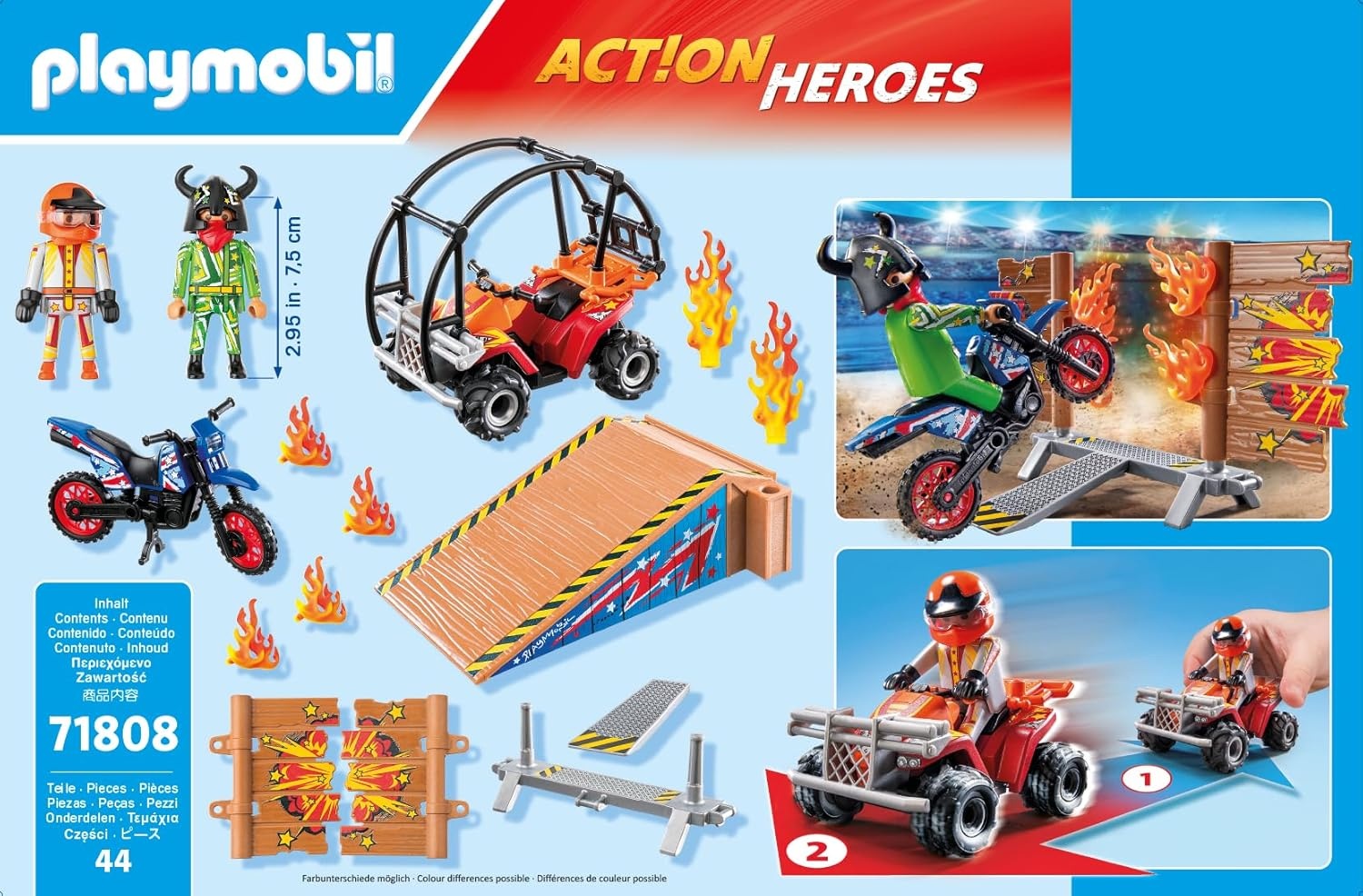 PLAYMOBIL 71808 - Action Heroes: Stunt Show mit Motorrad, Rampe & Feuerring Maschine, Rad, Person, Spielzeug, Motorrad