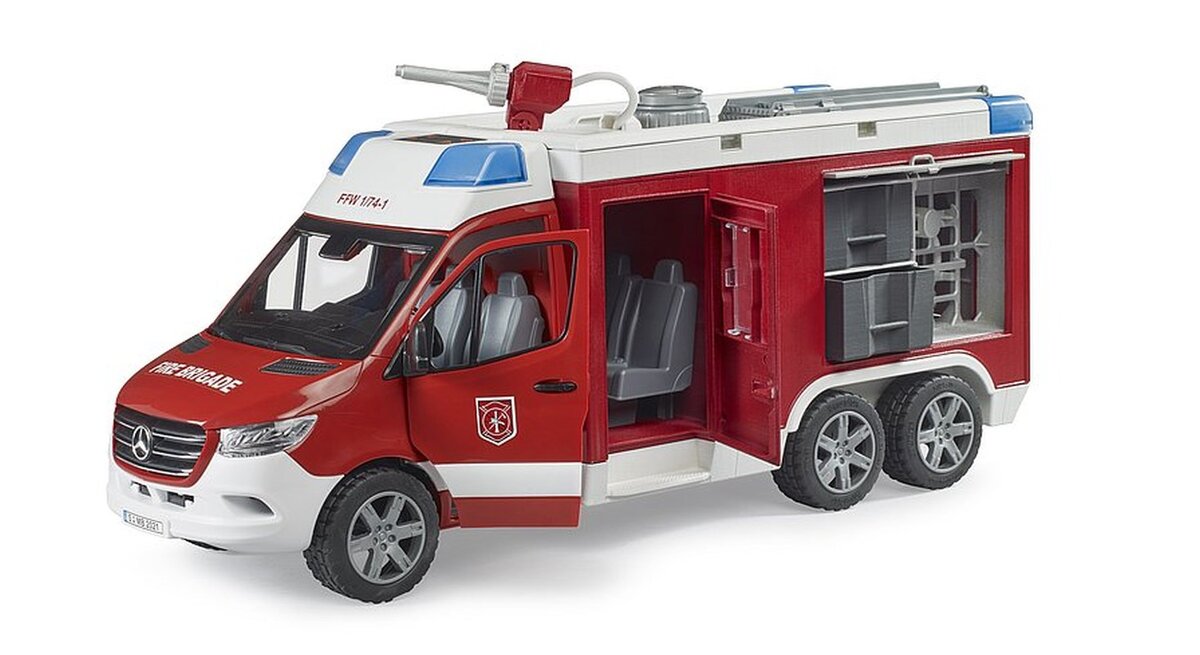 Bruder 02680 MB Sprinter Feuerwehrrüstwagen mit Light + Sound Modul Transport, Fahrzeug