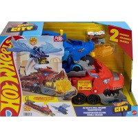 Hot Wheels City Hot Wheels ultimativer 2-in-1 Drachentransporter und 2 Spielzeugautos im Maßstab 1:64 Hot Wheels City Hot Wheels ultimativer 2-in-1 Drachentransporter und 2 Spielzeugautos im Maßstab 1:64