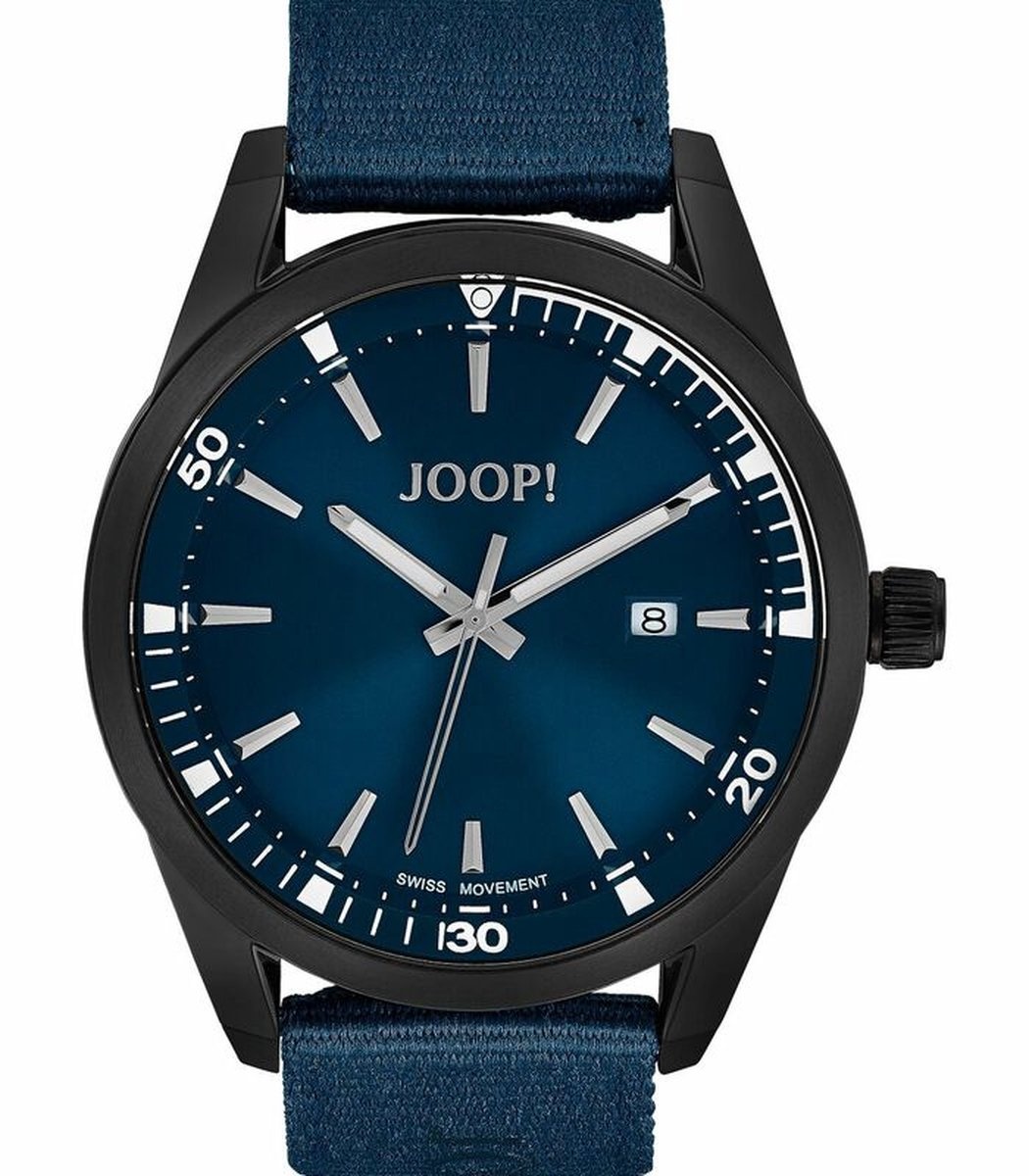 JOOP! Uhr aus Edelstahl mit schwarzem Lederarmband, schwarzes Zifferblatt mit Datum & Wochentag, Quarzwerk, Leuchtzeiger, wasserdicht bis 50 m, 42 mm, Herren JOOP!, Uhr, aus, Edelstahl, mit, schwarzem, Lederarmband, schwarzes, Zifferblatt, mit, Datum, &, Wochentag, Quarzwerk, Leuchtzeiger, wasserdicht, bis, 50, m, 42, mm, Herren