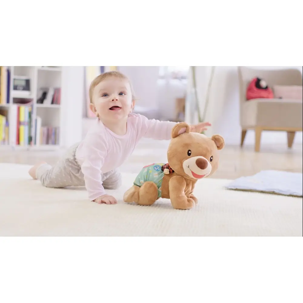 VTech Krabbel-mit-mir-Bär krabbelnder Lernbär mit Farben & Formen-Tasten, ab 9 Monaten VTech Krabbel-mit-mir-Bär animiert Kinder zum Krabbeln, drückt man Herz-Taste, bewegt er sich; mit Formen- und Farb-Lerntasten, ab 9 Monaten,