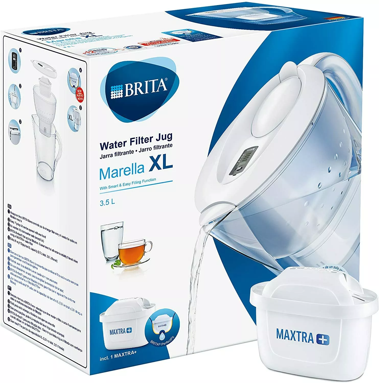 BRITA „Marella XL“ - Tischwasserfilter 3,5 l, Weiß, inkl. 1× MAXTRA+ Filter