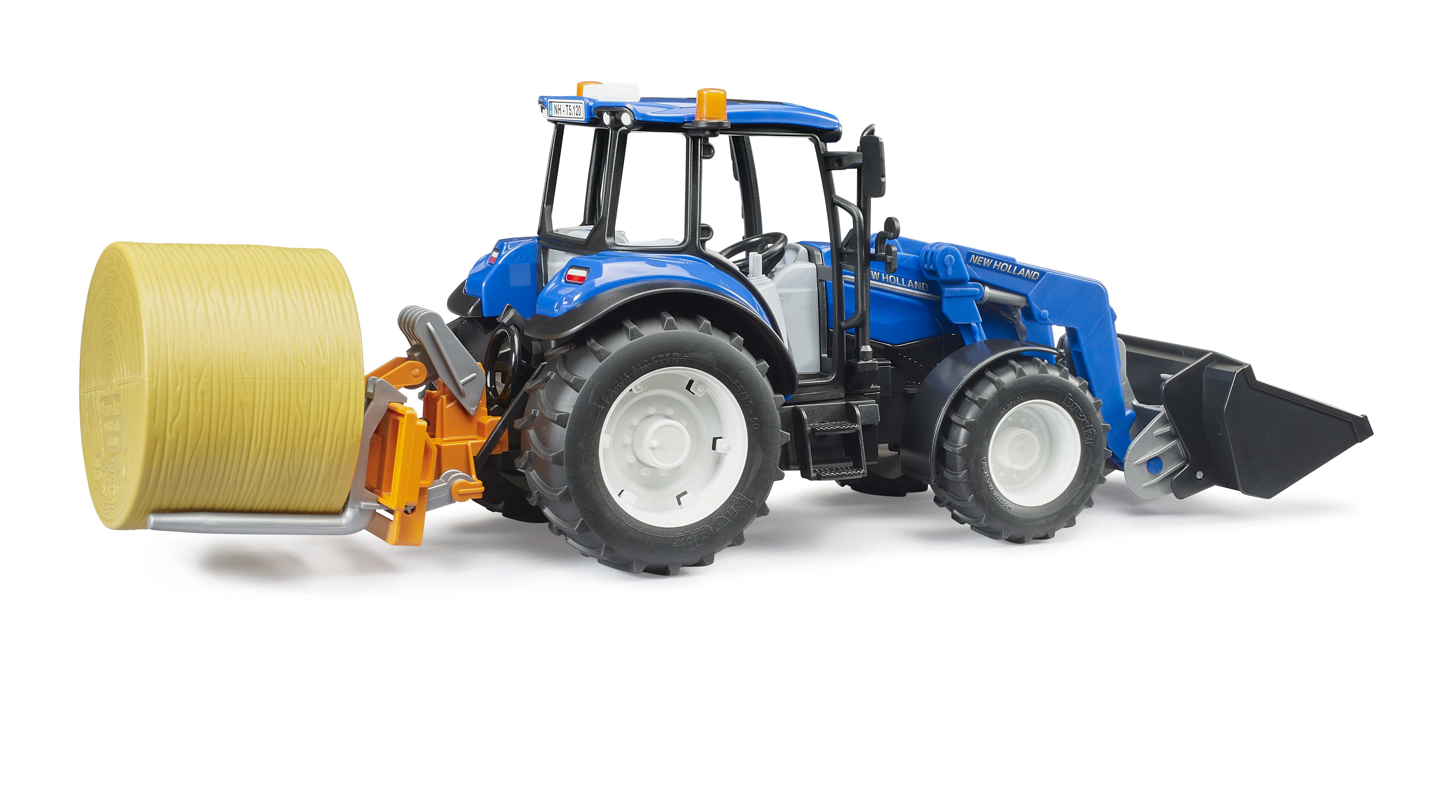 BRUDER 02187 - New Holland T5.120 mit Frontlader, Ladekasten, Gabeln und Rundballen - Bild 6 BRUDER 02187 - New Holland T5.120 mit Frontlader, Ladekasten, Gabeln und Rundballen - Bild 6