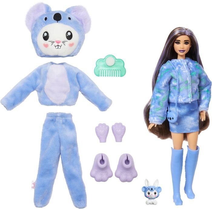 Barbie_Cutie_Reveal_Barbie_Costume_Cuties_Series_-_Bunny_in_Koala_HRK26, Spielzeug, Puppe, Gesicht, Kopf, Person