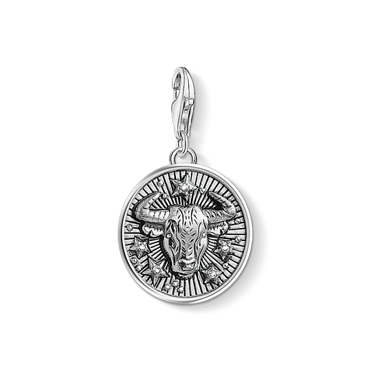 Thomas, Sabo, Anhänger, Charm-Club, Sternzeichen, Stier, 925, Sterling, Silber, Geschwärzt, Zirkonia, Silberfarben, 1641-643-21, Zubehor, Anhänger