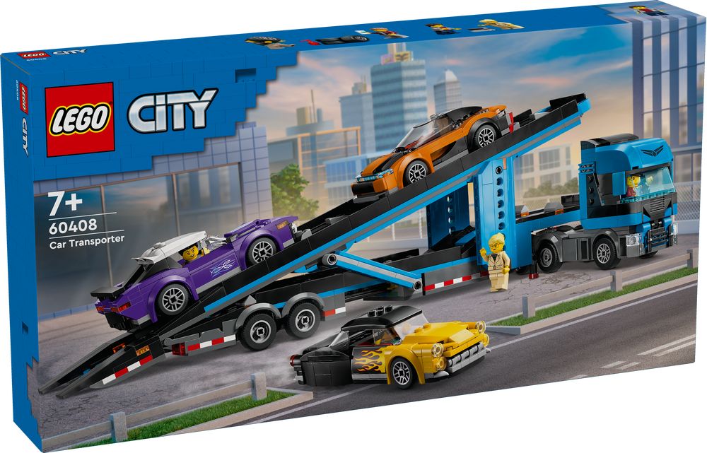 LEGO, 60408, City, Autotransporter, mit, Sportwagen, Maschine, Rad, Auto, Abschleppwagen, Person