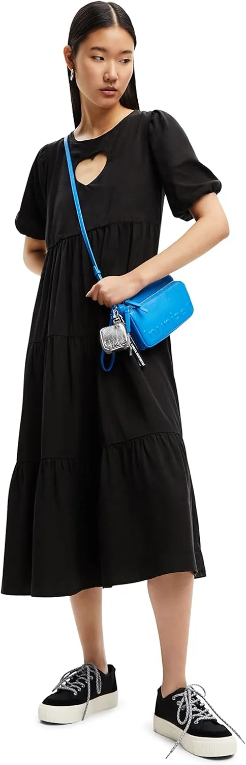 Desigual Damen Kleid 22WWVW302000– Schwarzes Kleid mit -Ausschnitt Herz GR. S