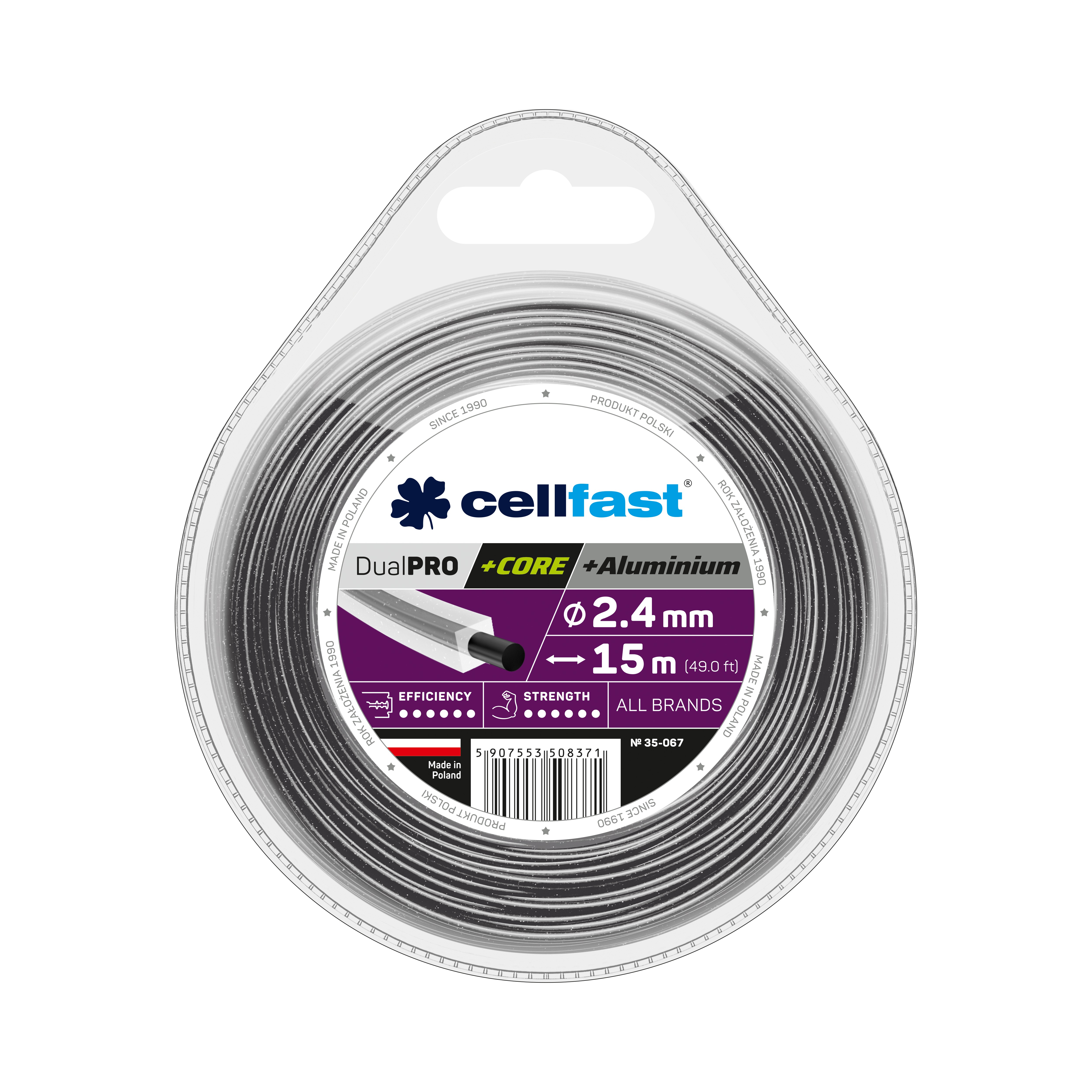 Cellfast DUAL PRO Mähfaden mit Kern 2,4 mm 15 m Quadrat