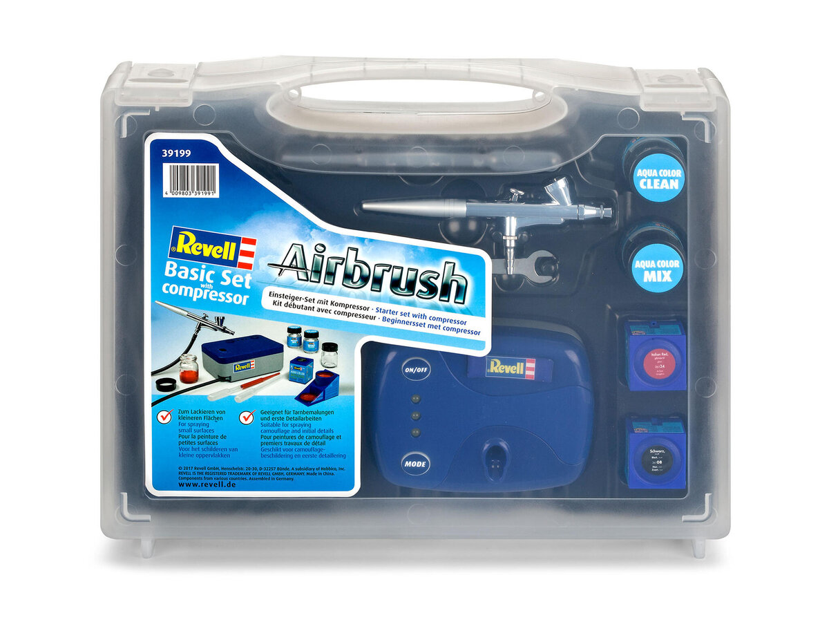 Revell 39199 Basic Set mit Kompressor - Airbrush Komplett-Set für Einsteiger Elektronik