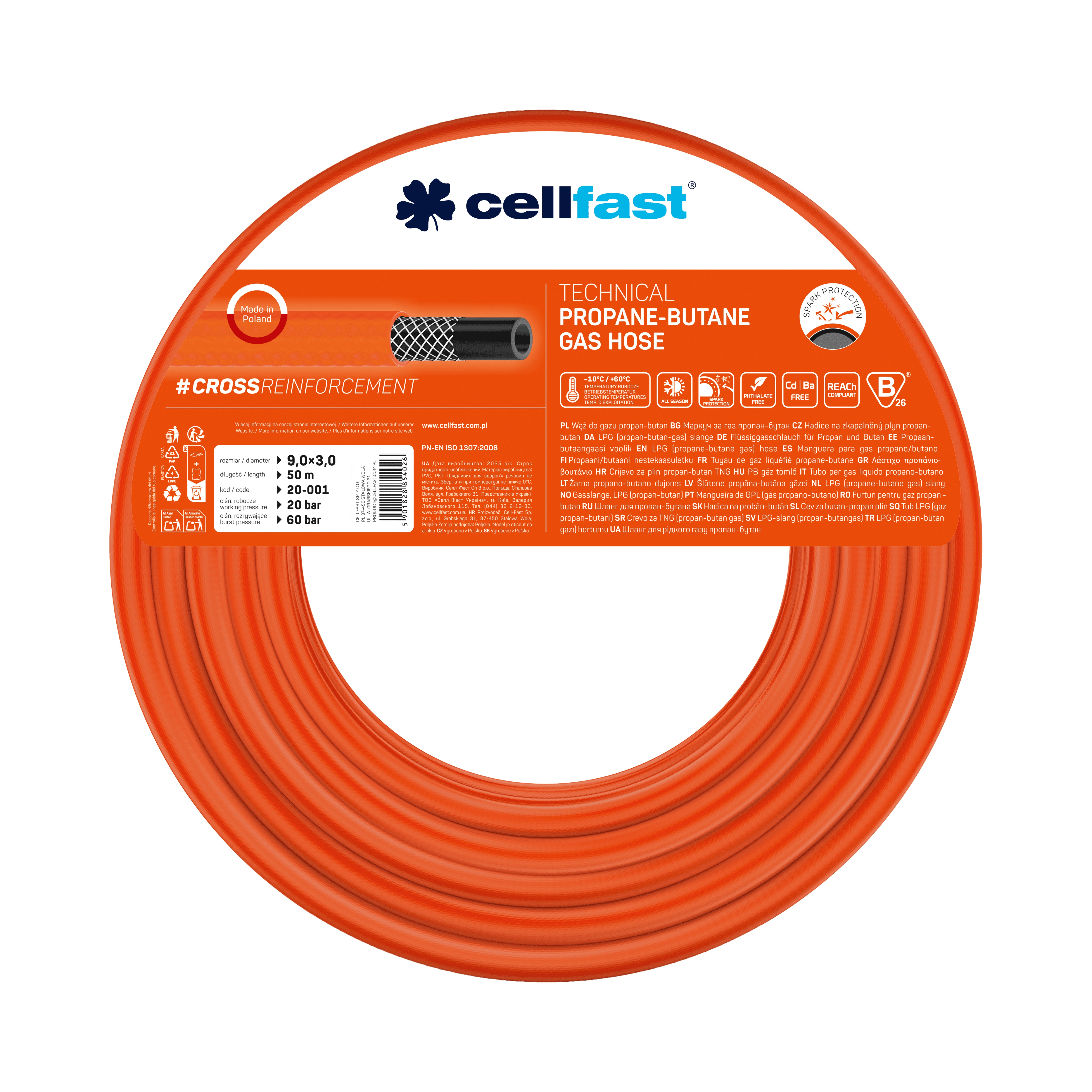 Cellfast Flüssiggasschlauch für Propan und Butan 9,0 x 3,0 mm 50 m