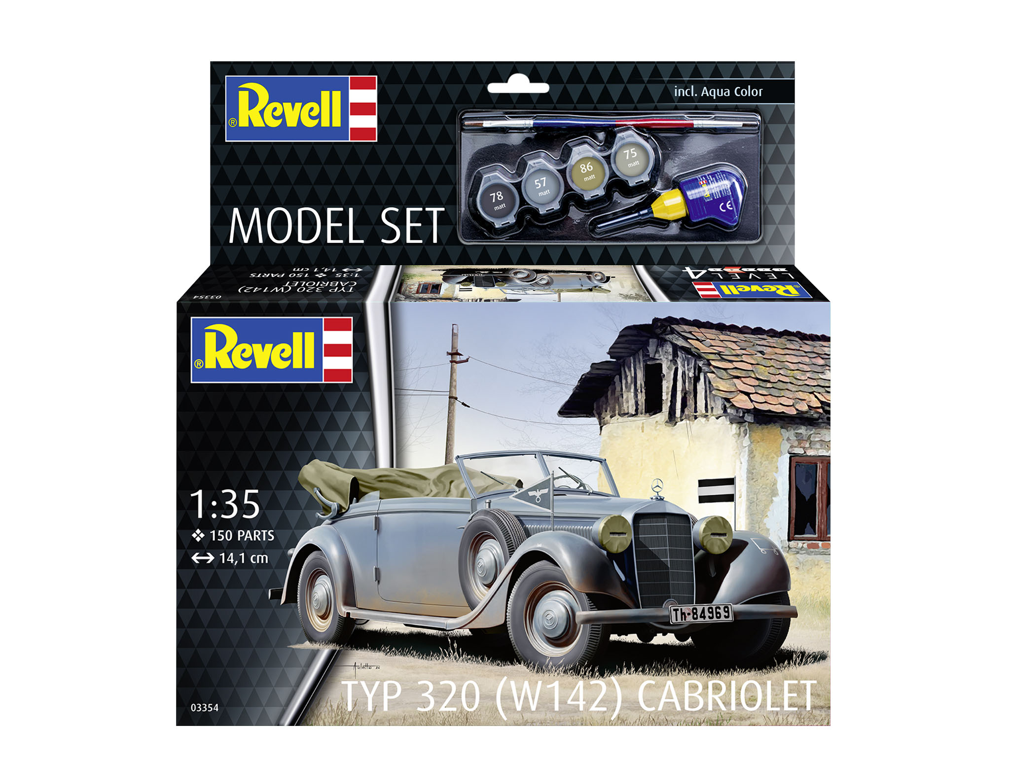 Revell 63354 Model Set Typ 320 (W142) Cabriolet - Historisches Fahrzeugmodell im Maßstab 1:35 Rad, Sprach, Leichtmetallfelge, Auto, Werbung