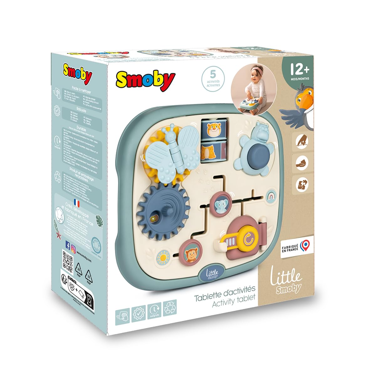 Smoby Activity Tablet Little 5-Spielaktivitäten, ab 12 Monaten Interaktives Smoby Activity Tablet Little mit 5 Lernspielen Labyrinth, Schloss, Schmetterling, Tierrollen, Nilpferd, ab 12 Monaten, Kunststoff, Made in France,