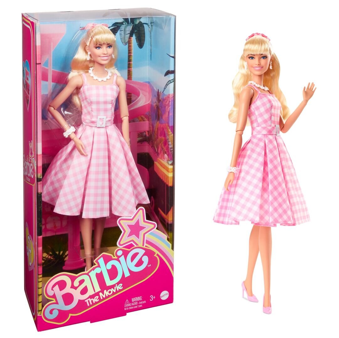 Mattel, Barbie, THE, MOVIE, Puppe, im, rosa-weißen, Kleid, HPJ96