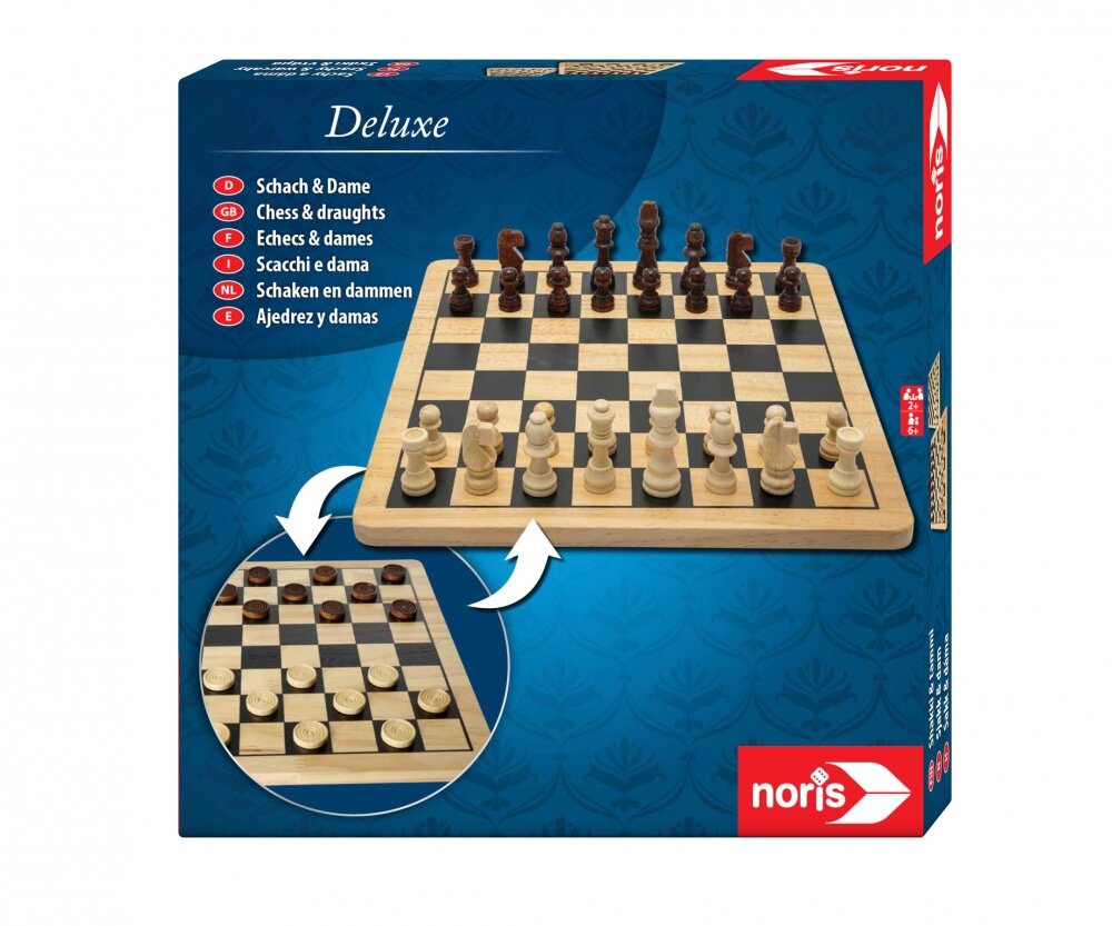 Noris, Deluxe, Holz, Schach, &, Dame, 606104577, Schach, Spiel