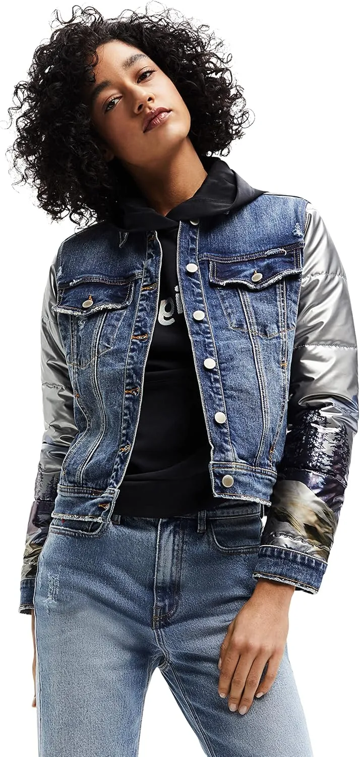 Desigual Damen Jacke - Jeansjacke mit silbernen Ärmeln 22WWEWAX2004 GR. S Desigual Damen Jacke - Jeansjacke mit silbernen Ärmeln 22WWEWAX2004 GR. S