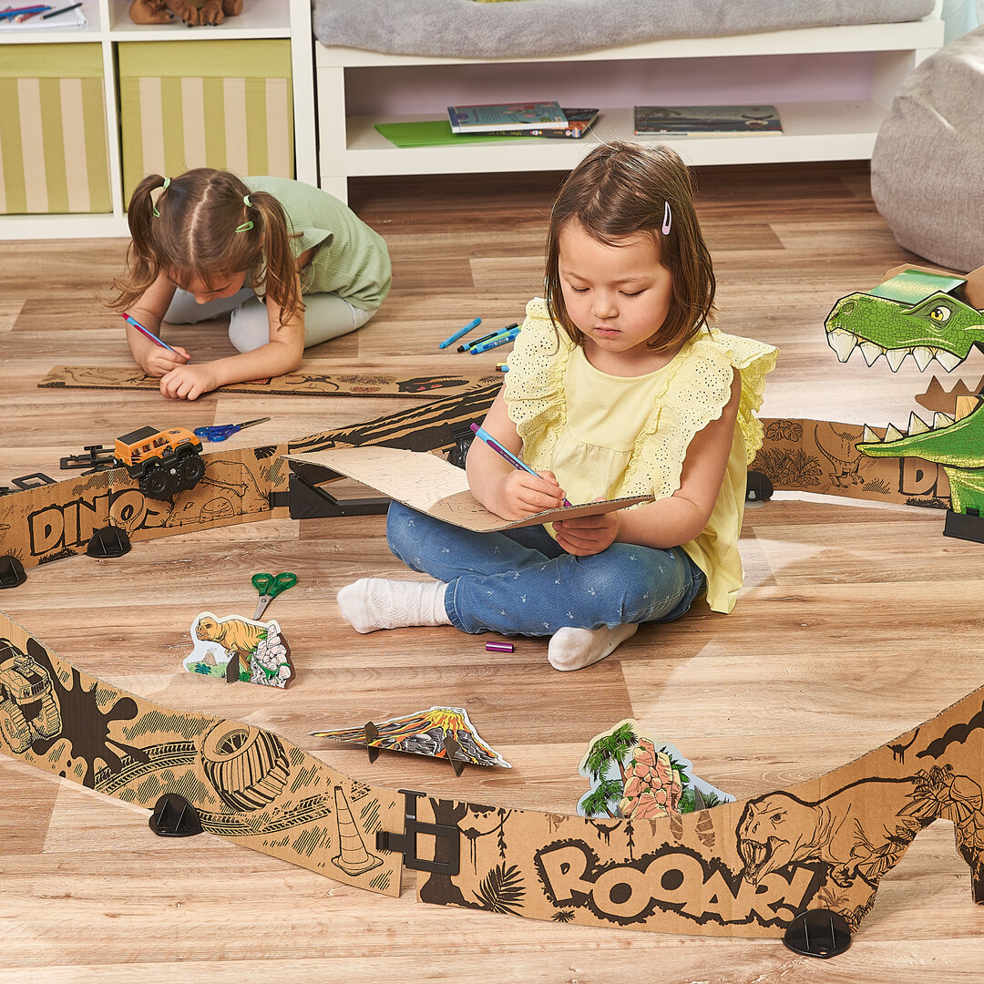 VTech Car-Board Racers - Dino-Adventure Set (80-563304) Holz, Kind, Weiblich, Mädchen, Person