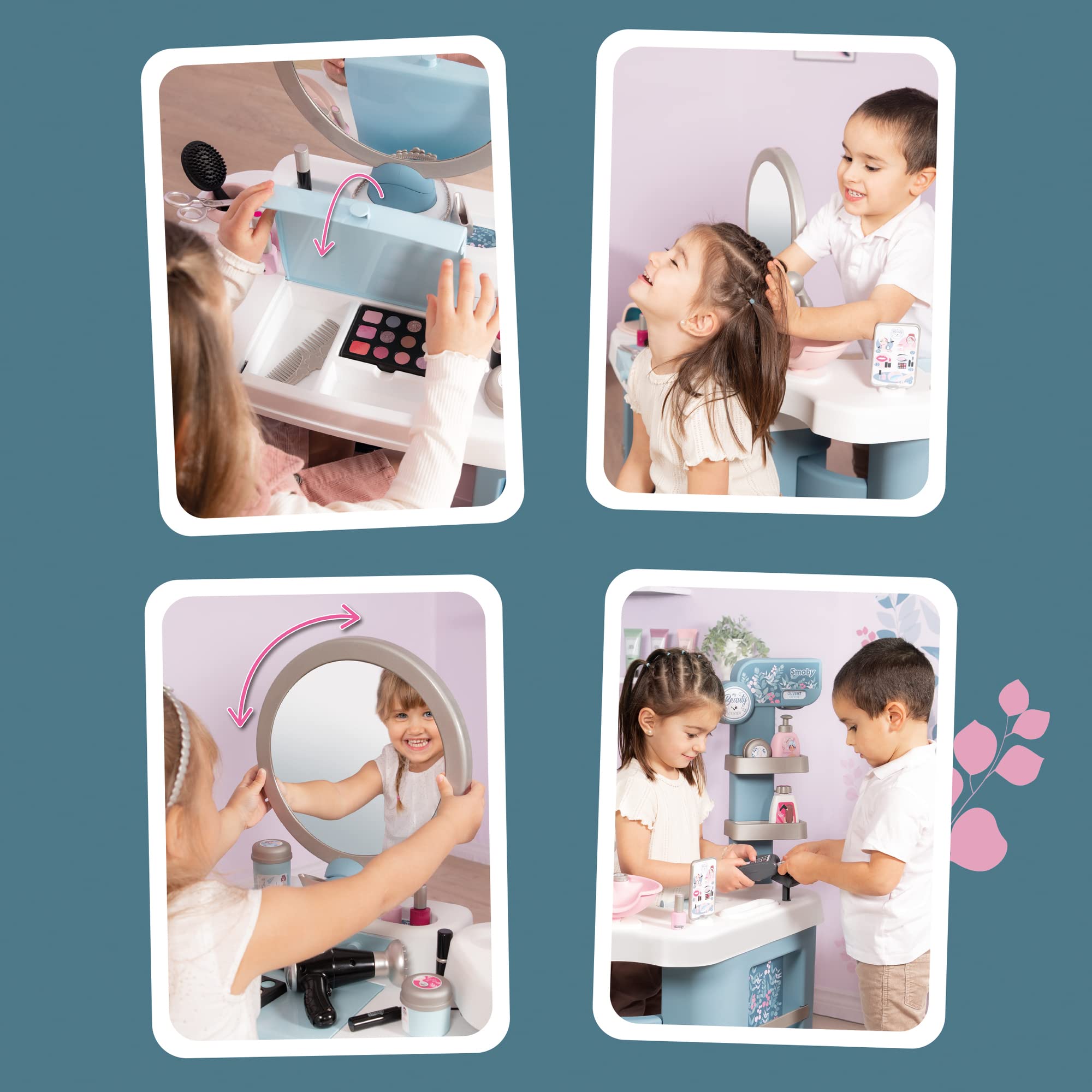 Smoby My Beauty Center Spielset: Friseur-, Make-up- und Verkaufsstation mit 32 Zubehörteilen Fen, UV-Lampe, Kosmetik, Kasse, ab 3 Jahren, Photographie, Person, Kind, Weiblich, Mädchen