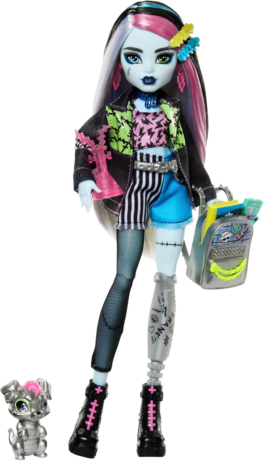 Monster High Frankie Stein Puppe mit Hund Watzie HXH73 Puppe, Spielzeug, Figur, Gesicht, Person