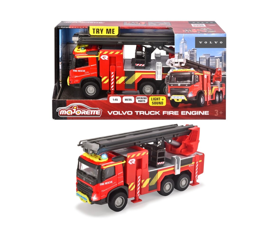 Majorette, Volvo, Truck, Fire, Engine, 213713000, lkw, Fahrzeug, Spielzeug, Rad, Feuerwehrauto