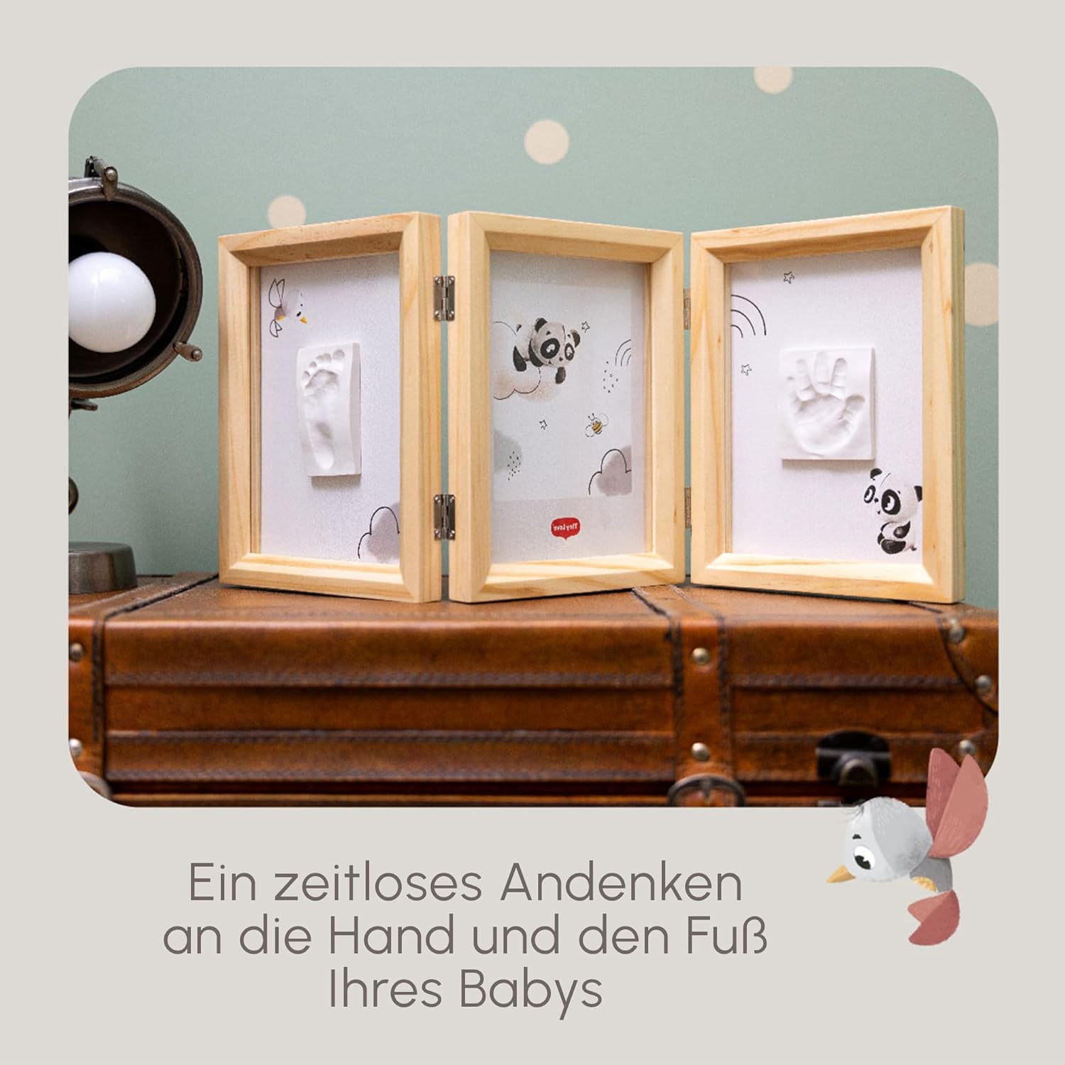Tiny Love Doppelter Bilderrahmen - Baby Hand- und Fußabdruck-Set - Holzrahmen, Ton, All-in-One Kabinett, Mobiliar