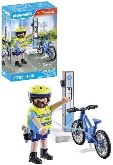 PLAYMOBIL 71732 Action Heroes: Polizei Fahrradstreife mit E-Bike und Ladestation PLAYMOBIL, 71732, Action, Heroes:, Polizei, Fahrradstreife, mit, E-Bike, und, Ladestation, Person, Helm, E-Scooter, Transport, Fahrzeug