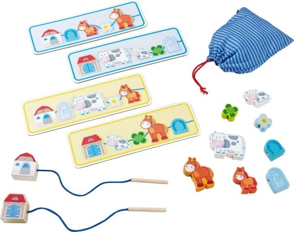 HABA Meine erste Spielwelt Bauernhof: Fädelspiel mit Tieren, Zubehör und Fühlsäckchen für kreativen Lernspaß Bleistift-Box