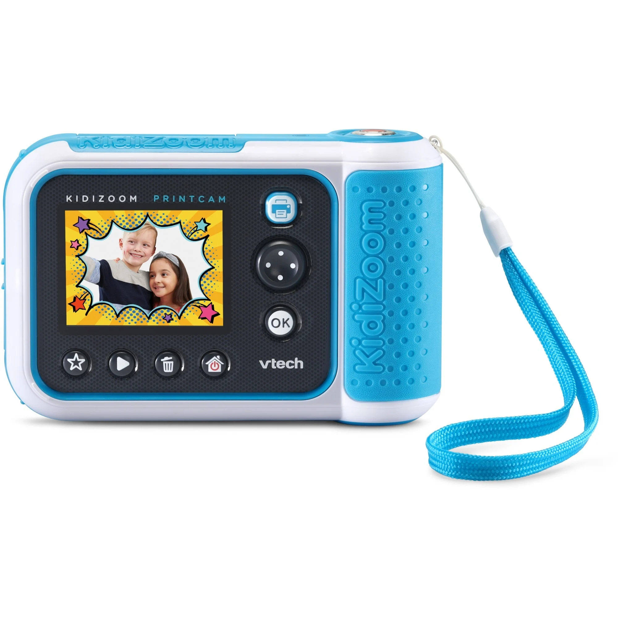 VTech KidiZoom Print Cam Kinder-Kamera mit Direkt-Druck ab 4 Jahren VTech KidiZoom Print Cam in Azurblau, Kunststoff-Kamera mit 2 MP, 4× Zoom, 2,4 Display, Thermodrucker, 60 Druckvorlagen, 40 Effekte, microSD-Slot, Akku-USB, ab 4 J.,