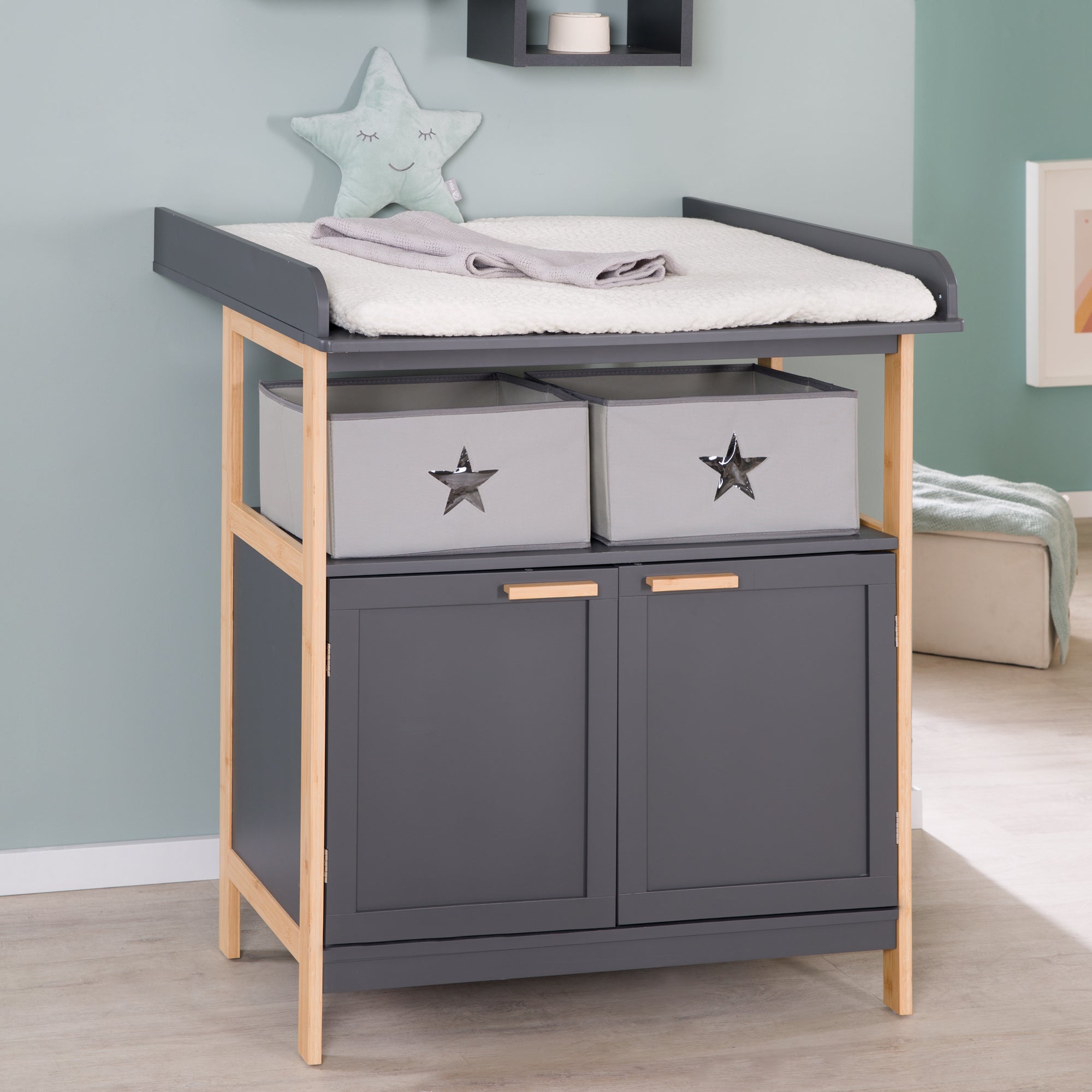 Roba 1711030AB Wickelkommode, Wickelansatz Berlin anthrazit-Bambus – Wickelkommode schmal - Produktbild 5
