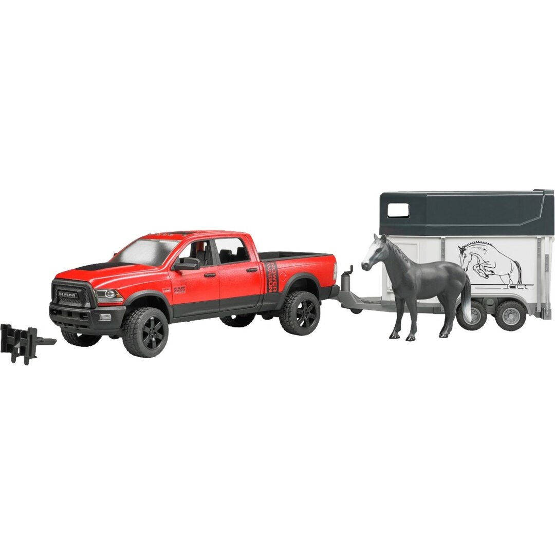 Bruder, 02501, Ram, 2500, Power, Wagon, Mit, Pferdeanhänger, Und, 1, Pferd, Kleintransporter, Fahrzeug, Maschine, Rad, Pferd