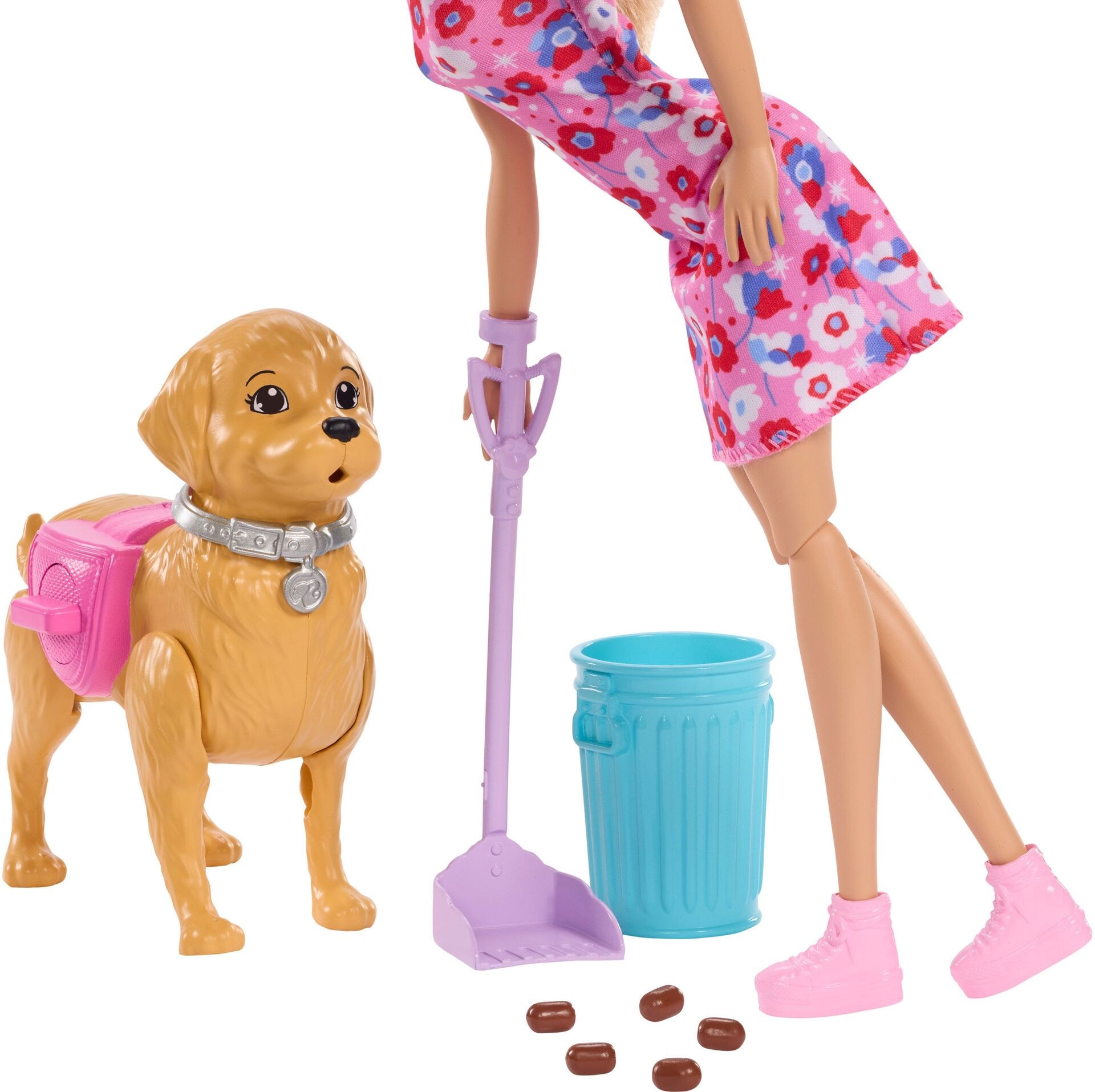 Puppe - Mattel - Barbie Malibu Hundespaziergang Spielset, enthält Puppe, Hund zum Spazierengehen und Häufchenmachen &