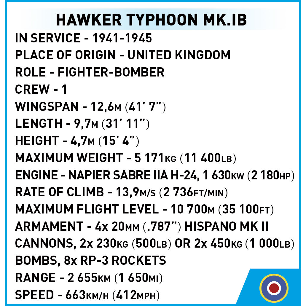 COBI 5864 - HAWKER Typhoon MK.IB - Bild 7 COBI 5864 - HAWKER Typhoon MK.IB - Bild 7