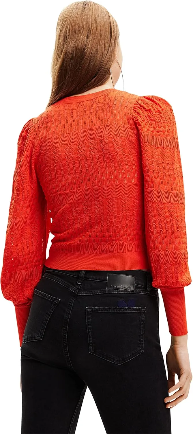 Desigual Damen Pullover - Oranger Strickpullover mit Strukturmuster 22WWJFAG7002 GR. L Desigual Damen Pullover - Oranger Strickpullover mit Strukturmuster 22WWJFAG7002 GR. L