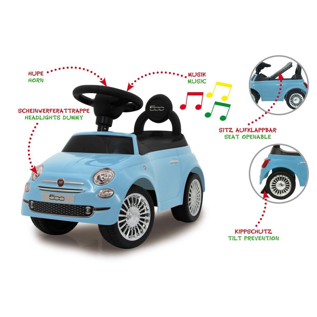 JAMARA Rutscher Fiat 500 blau 2in1 ab 12 Monaten
