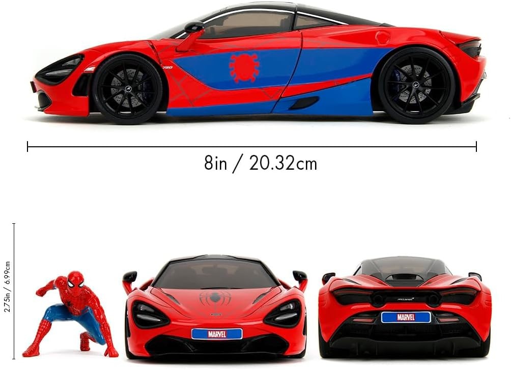Jada MARVEL Spider-Man McLaren 720S - Modellauto mit Figur 1:24 253225034 Rad, Sprach, Leichtmetallfelge, Sportwagen, Coupé