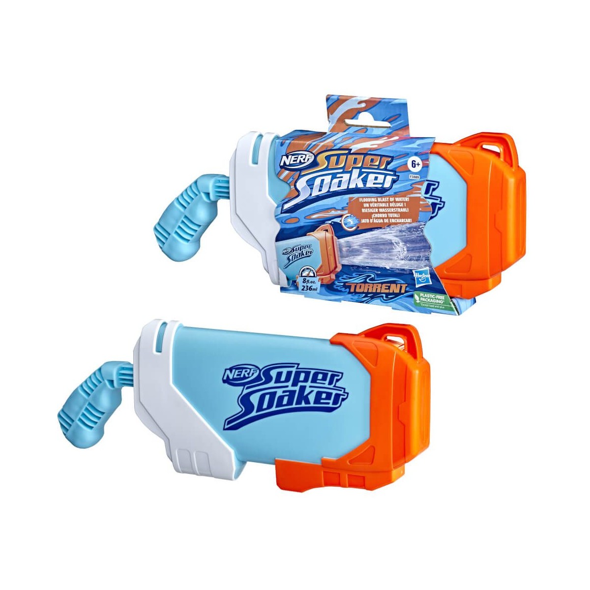 Hasbro Nerf Super Soaker Hydra großer blauer Wasserblaster mit orangenen Details