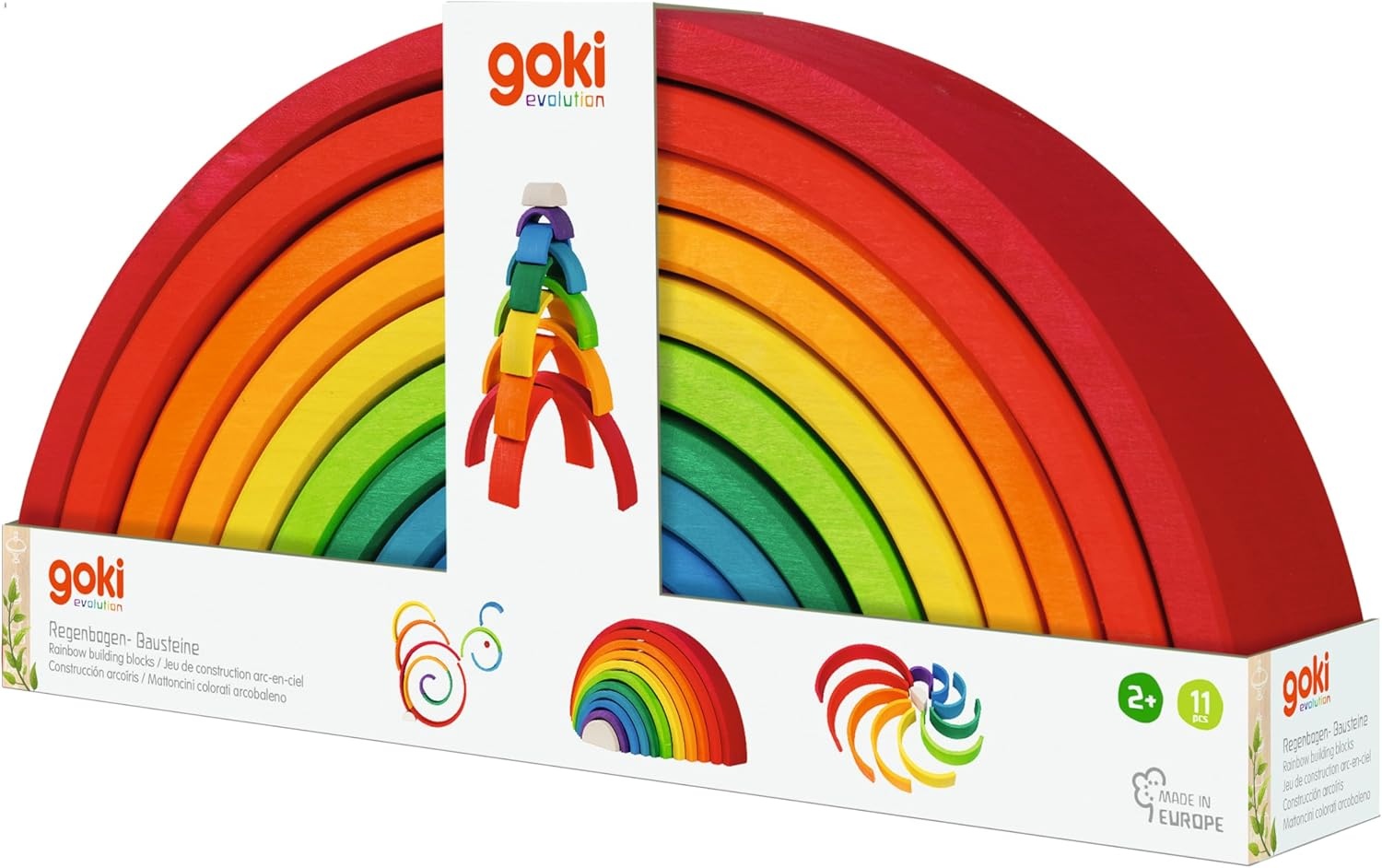 GOKI 58478 Regenbogen – Stapelspiel aus Ahornholz, goki evolution