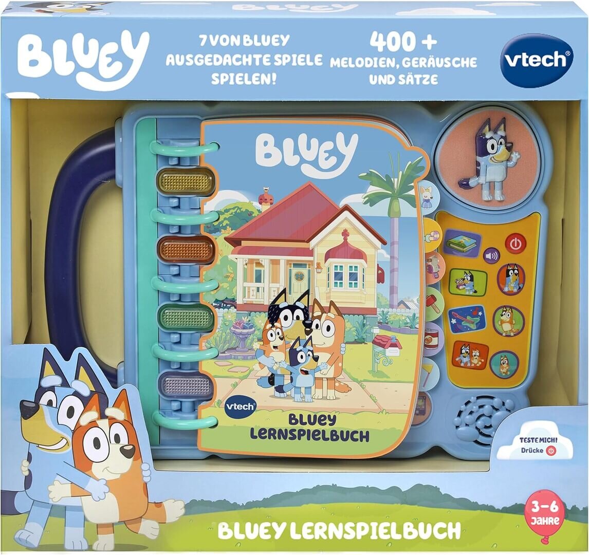 VTech Bluey Lernspielbuch, interaktives Buch ab 3 Jahren VTech Bluey Lernspielbuch aus Kunststoff im bunten Bluey-Design, mit Originalstimmen, 4 Spielmodi, Figuren- & Leuchttasten, Tragegriff, kindersicher & ab 3 J.,