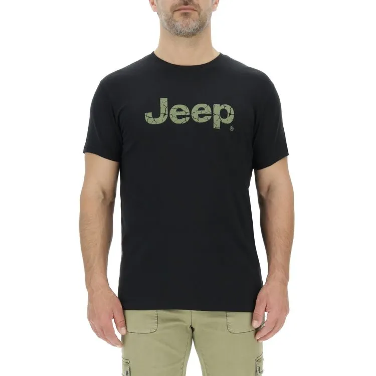 JEEP Herren T-Shirt O103354BK - Schwarz mit großem Logo-Print JEEP Herren T-Shirt O103354BK - Schwarz mit großem Logo-Print
