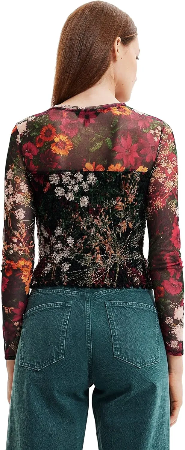 Desigual Damen Langarmshirt - Schwarzes Mesh-Shirt mit abstraktem Muster 22WWTK639019 GR. XL Desigual Damen Langarmshirt - Schwarzes Mesh-Shirt mit abstraktem Muster 22WWTK639019 GR. XL