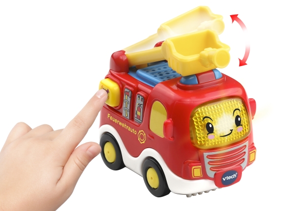 VTech Tut Tut Baby Flitzer Feuerwehrauto, interaktiv, ab 12 Monaten VTech Tut Tut Baby Flitzer Feuerwehrauto mit Lichttaste, 3 Singlieder & 6 Melodien, reagiert auf Radbewegung und magische Sensoren, kindersicheres Batteriefach, ab 12 Monaten,